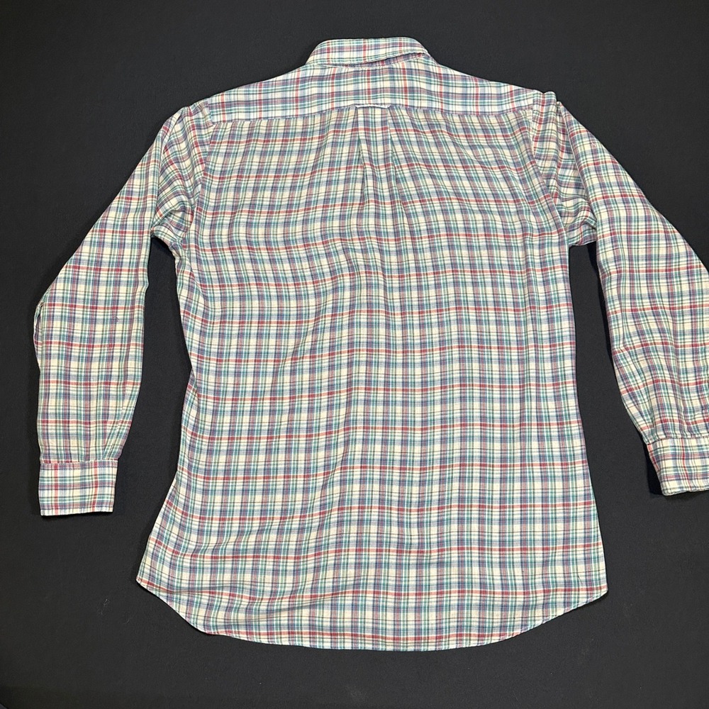 Vtg Levi Strauss‎ & Co Button Shirt Mens L Regular Tan Blue Red Plaid Cotton USA - Picture 11 of 14